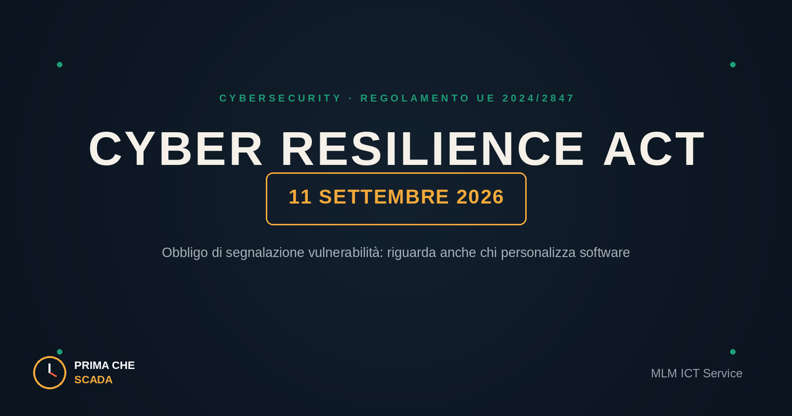 Cyber Resilience Act 2026: cosa cambia per PMI e fornitori IT dall'11 settembre