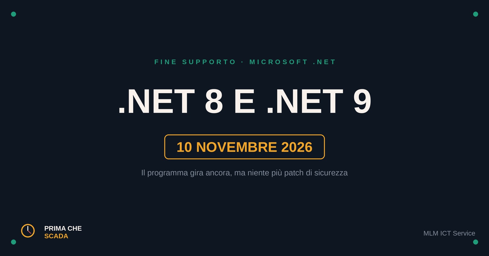 Fine supporto Microsoft .NET 8/9